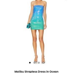 Blue and Green Sequin Strapless Dress